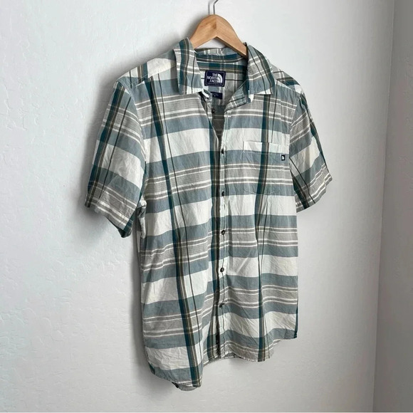 The North Face Men's Teal Green Plaid Short Sleeve Button Up Shirt Size Medium - Picture 3 of 4